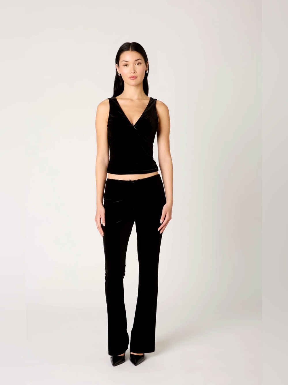 NWT NIA Black Velvet Flare Pants Size S Low Rise Bell Bottom Coquette Y2K